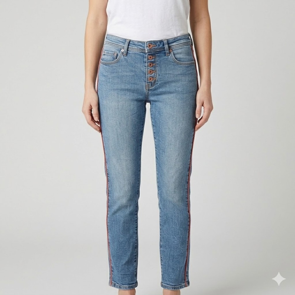 Pilcro and the Letterpress Relaxed Straight Side Stripe Jeans 26 Blue